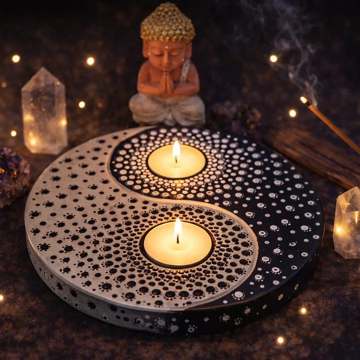 PORTA VELAS MANDALA XL YAN YING BLACK WHITE 20 CM 1