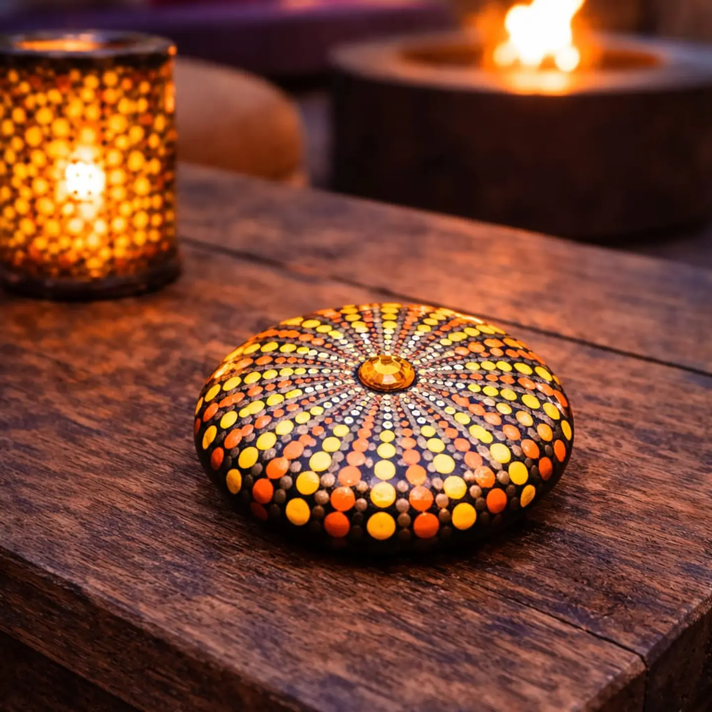 PIEDRA MANDALA NARANJA 10 CM 1