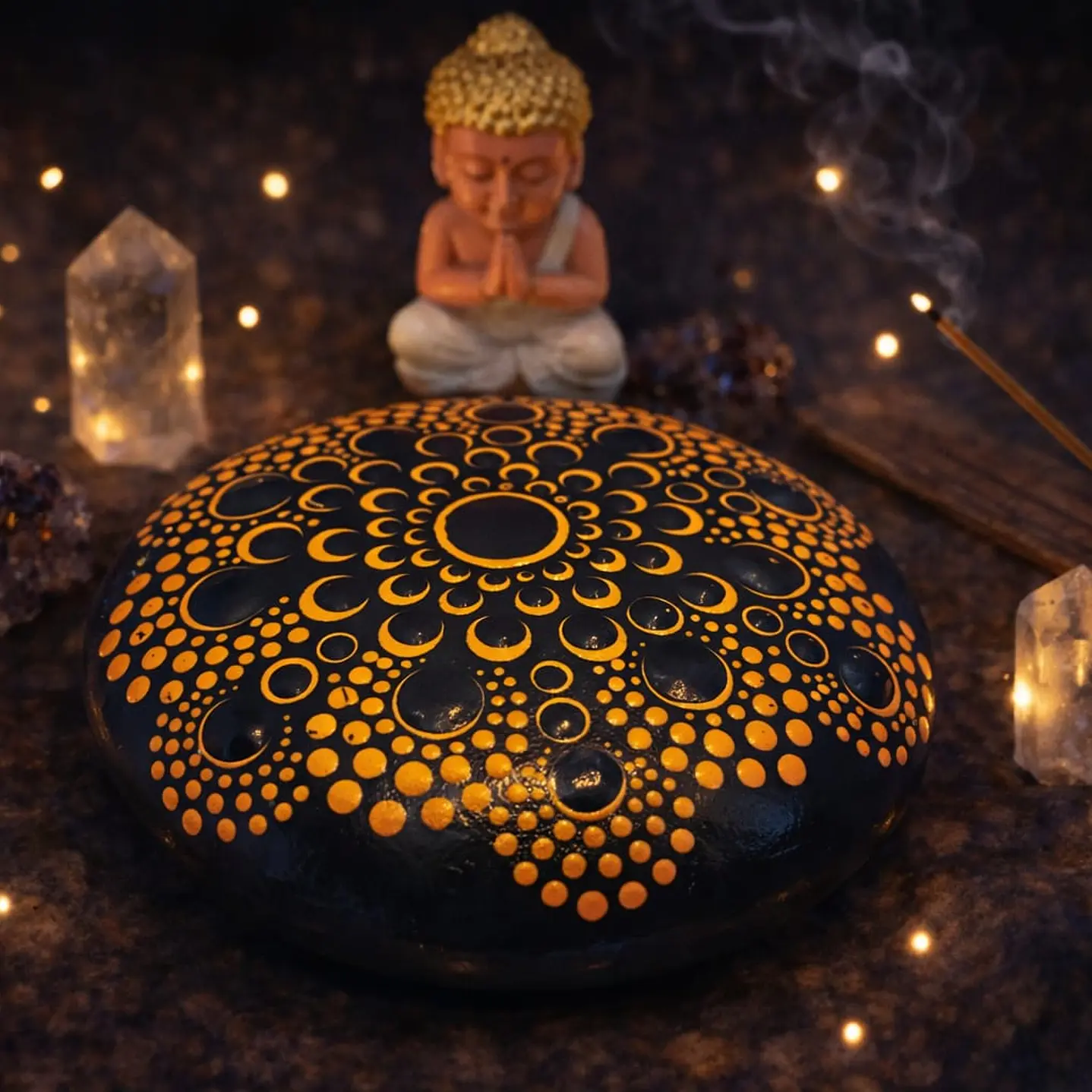 PIEDRA MANDALA BLACK & ORANGE 10 CM 1