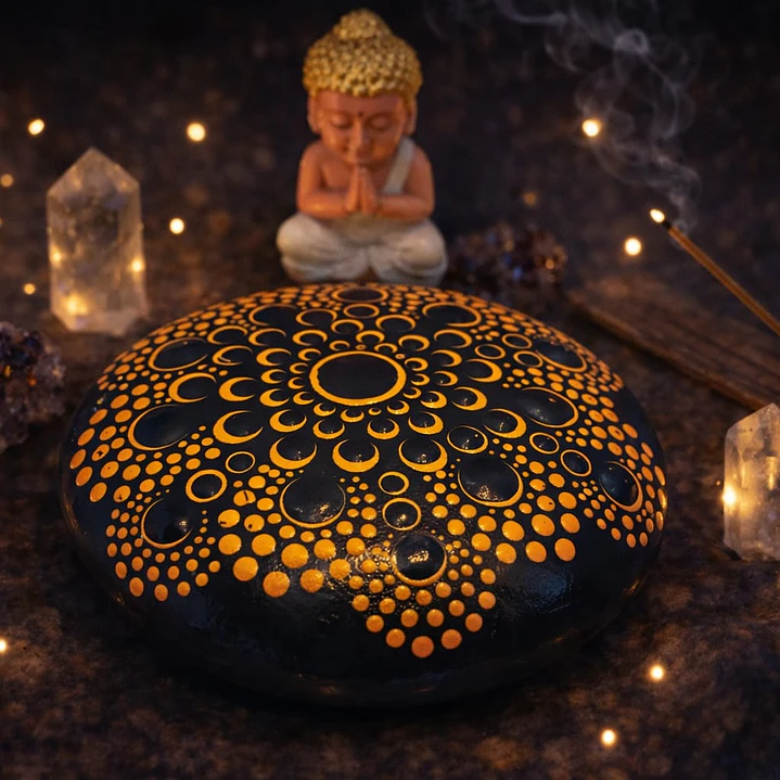 PIEDRA MANDALA BLACK & ORANGE 10 CM 1