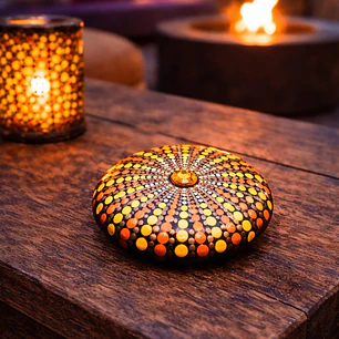 PIEDRA MANDALA ORANGE & GOLD SPIDER 10 CM