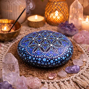 PIEDRA MANDALA FLOR DE LA VIDA AZUL 10 CM 
