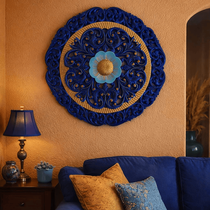mandala madera azul 70 cm 