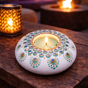 PORTA VELAS PAVO REAL BLANCO 10 CM