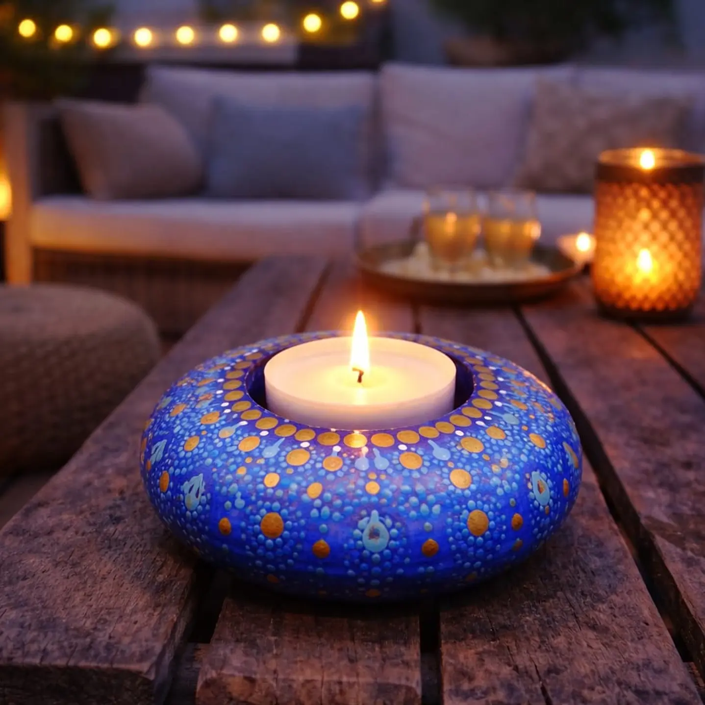 PORTA VELAS AZUL ELÉCTRICO 10 CM 1