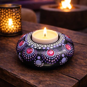 PORTA VELA GEMAS FUCSIAS 10 CM