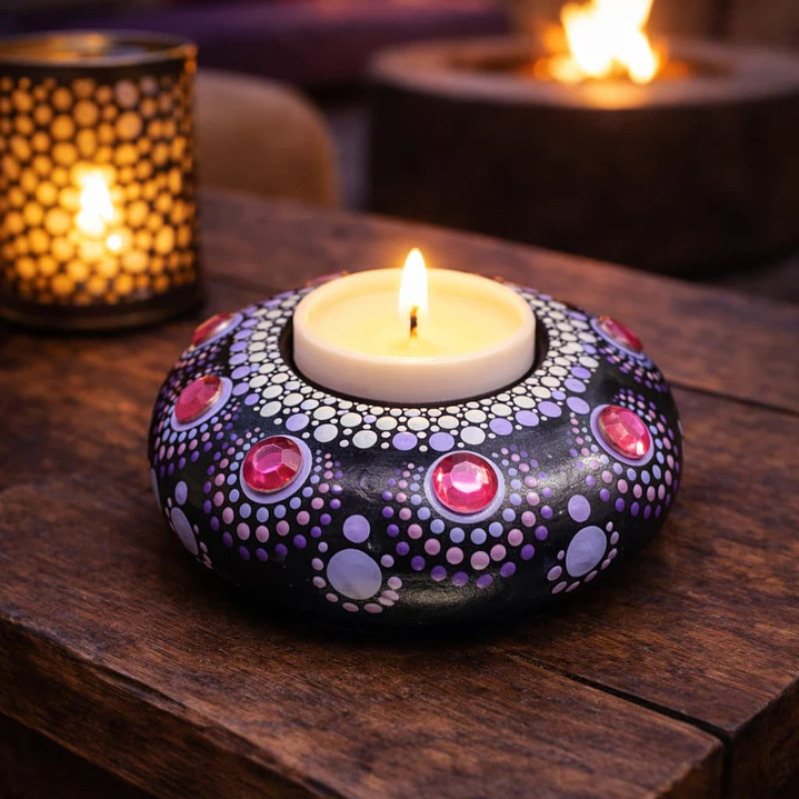 PORTA VELA GEMAS FUCSIAS 10 CM 1