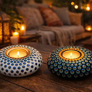 PORTA VELAS PAVO REAL BLANCO 10 CM