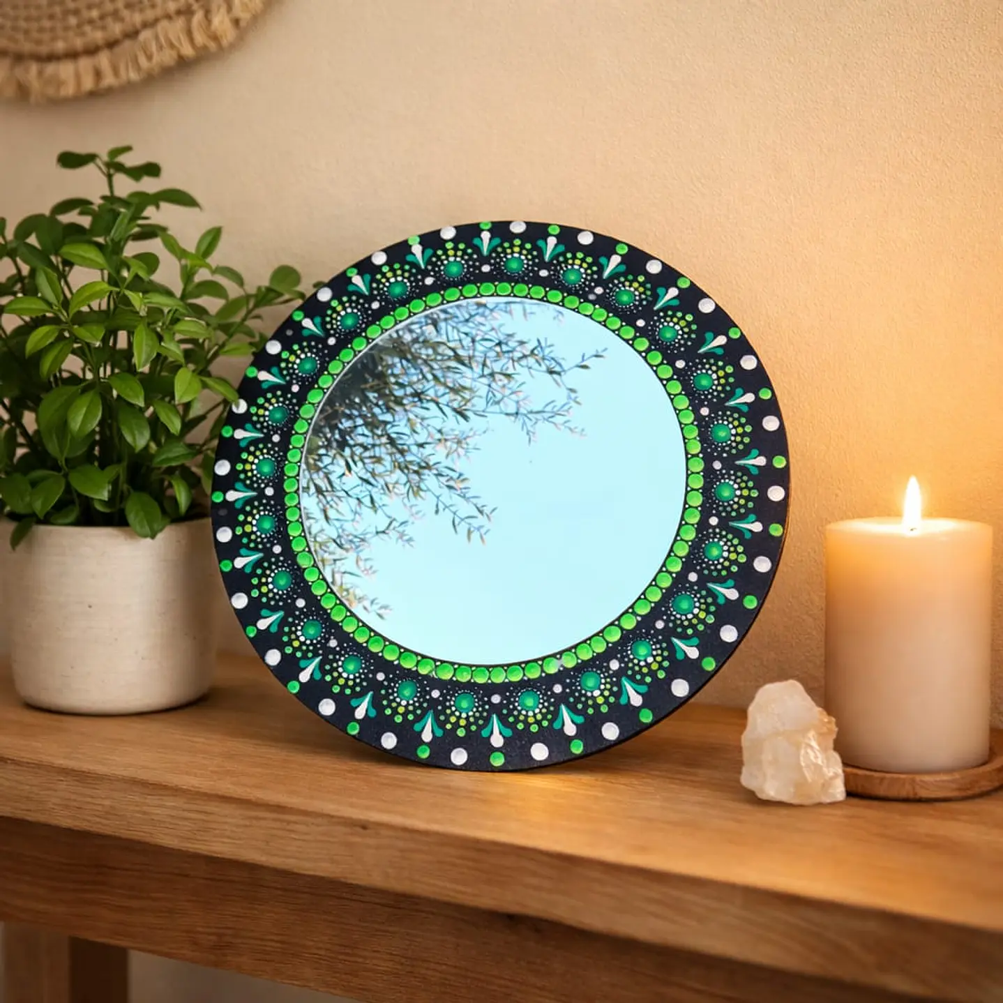ESPEJO MANDALA VERDE 30 cm 1