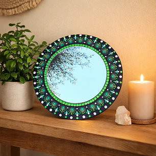 ESPEJO MANDALA VERDE 30 cm