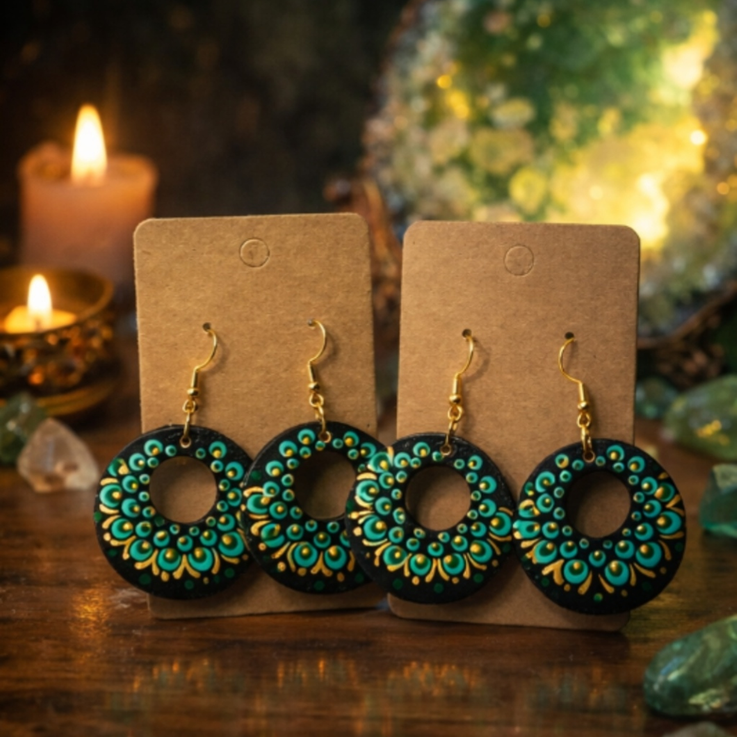 Pendientes verdes y dorado 1