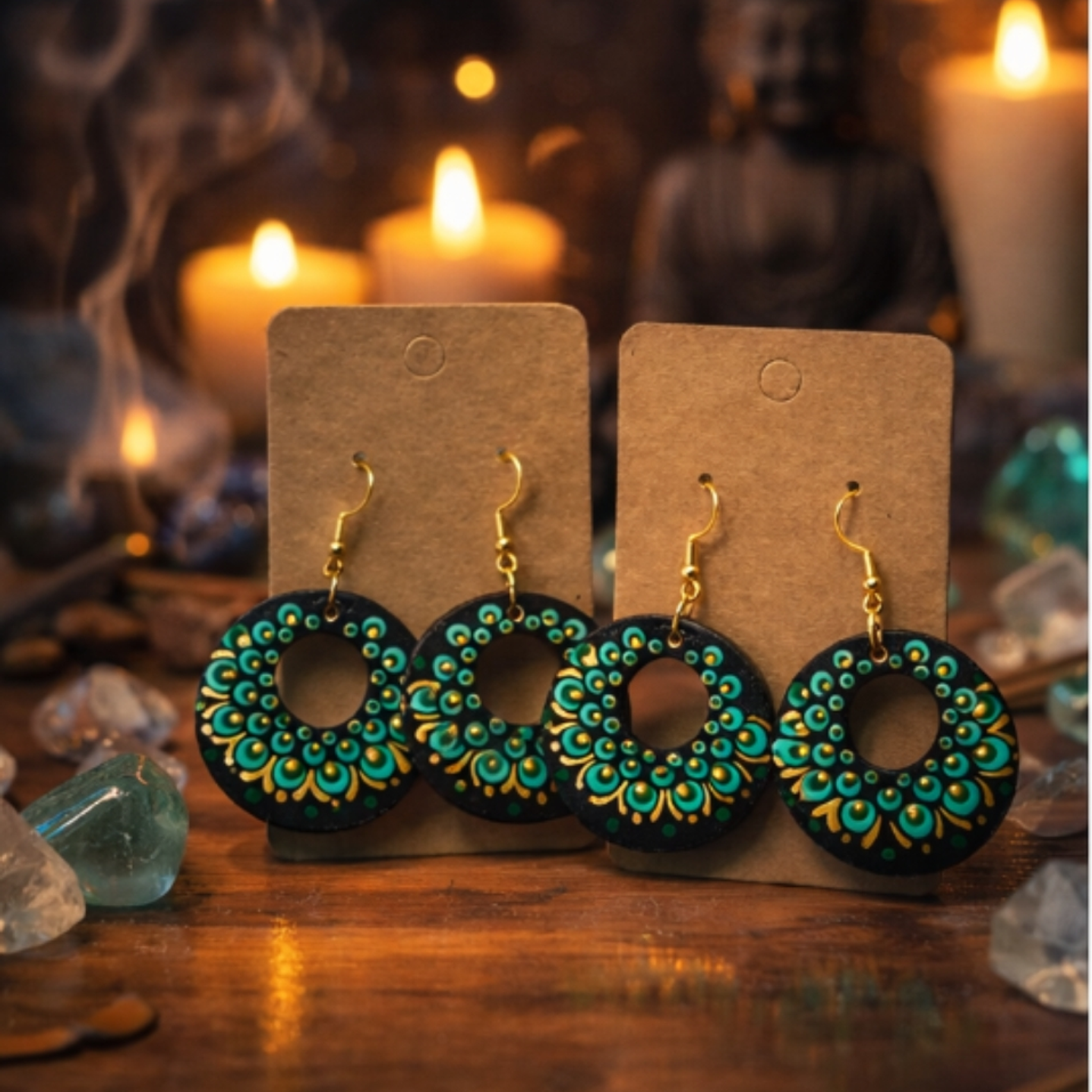 Pendientes verdes y dorado 2