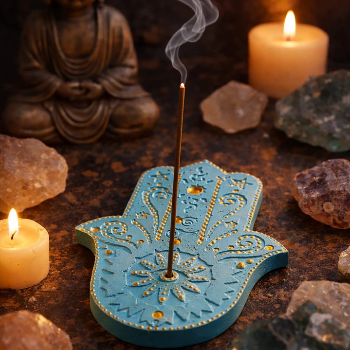 INCENSARIO MANO DE FATIMA AZUL . 1