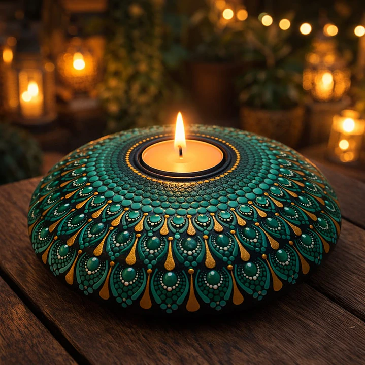 PORTA VELA VERDE GRANDE & DORADO 15 CM  1