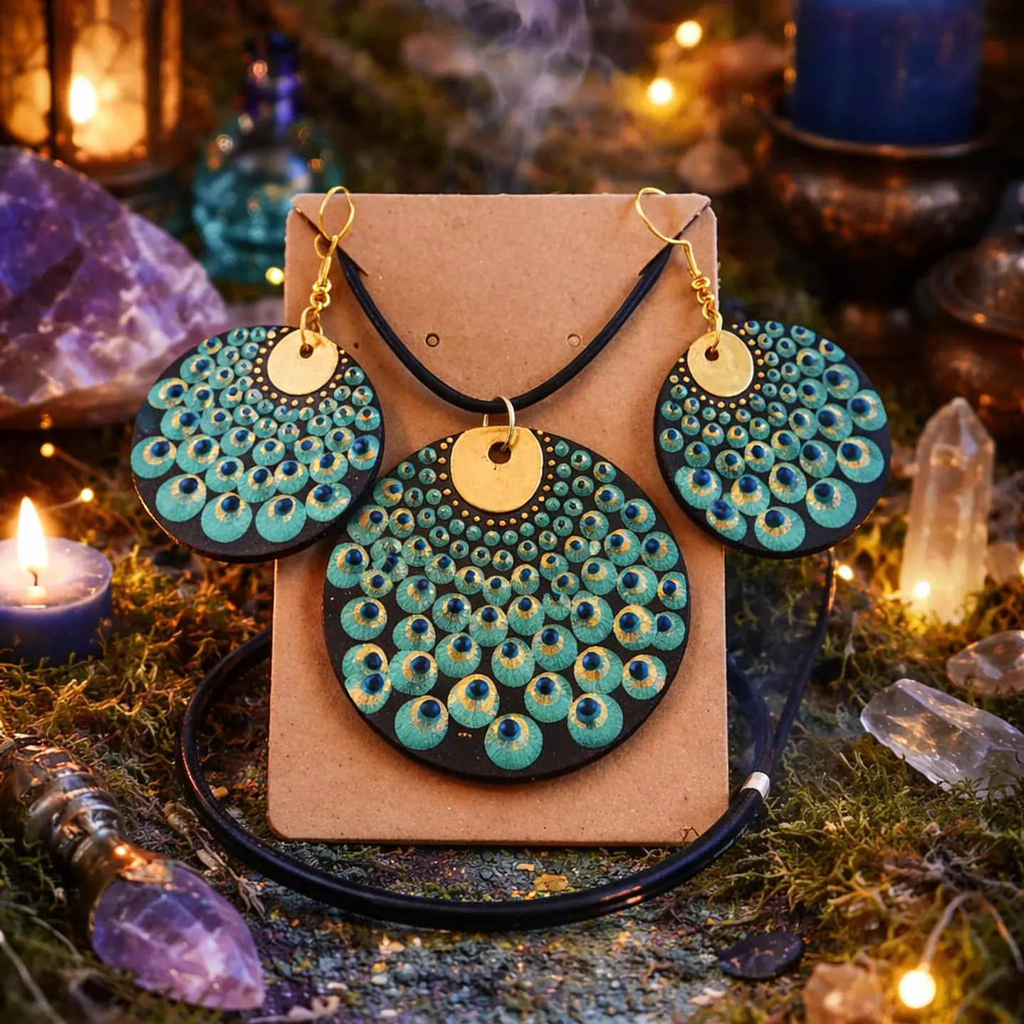 CONJUNTO COLGANTE Y PENDIENTES PAVO REAL 1