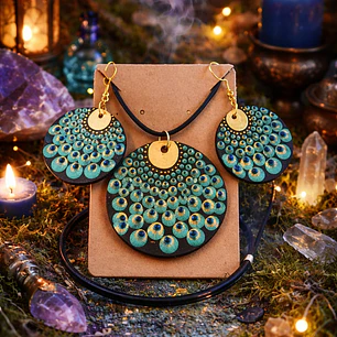 CONJUNTO COLGANTE Y PENDIENTES PAVO REAL