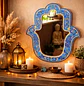 ESPEJO MANO DE FATIMA AZUL Y DORADO 40 CM - Miniatura 1