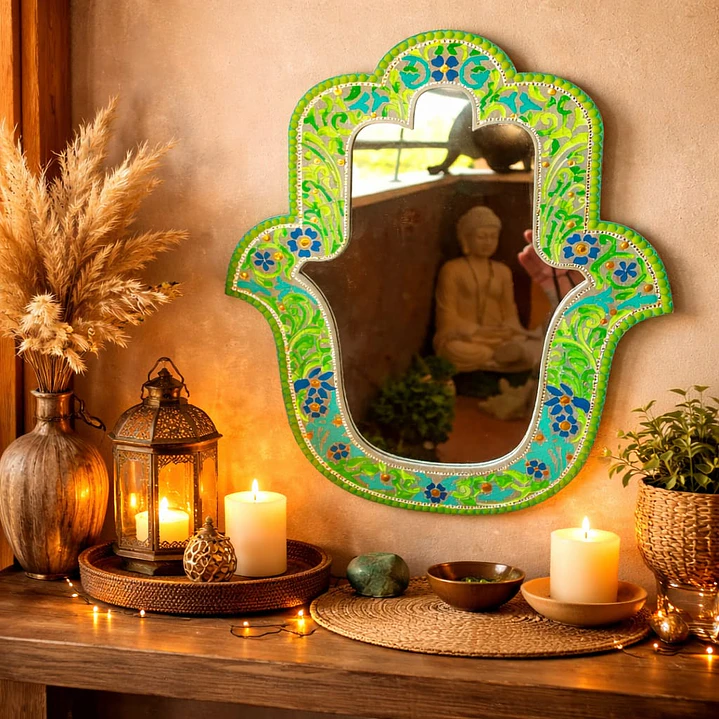 ESPEJO MANO DE FATIMA LIMA Y AZUL 40 CM  1