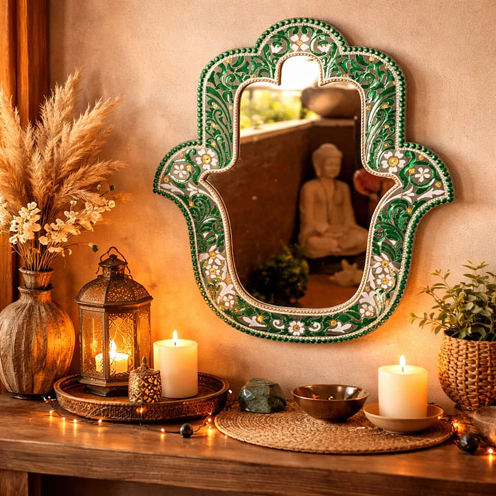 ESPEJO MANO DE FATIMA VERDE Y BLANCO 40 CM  1