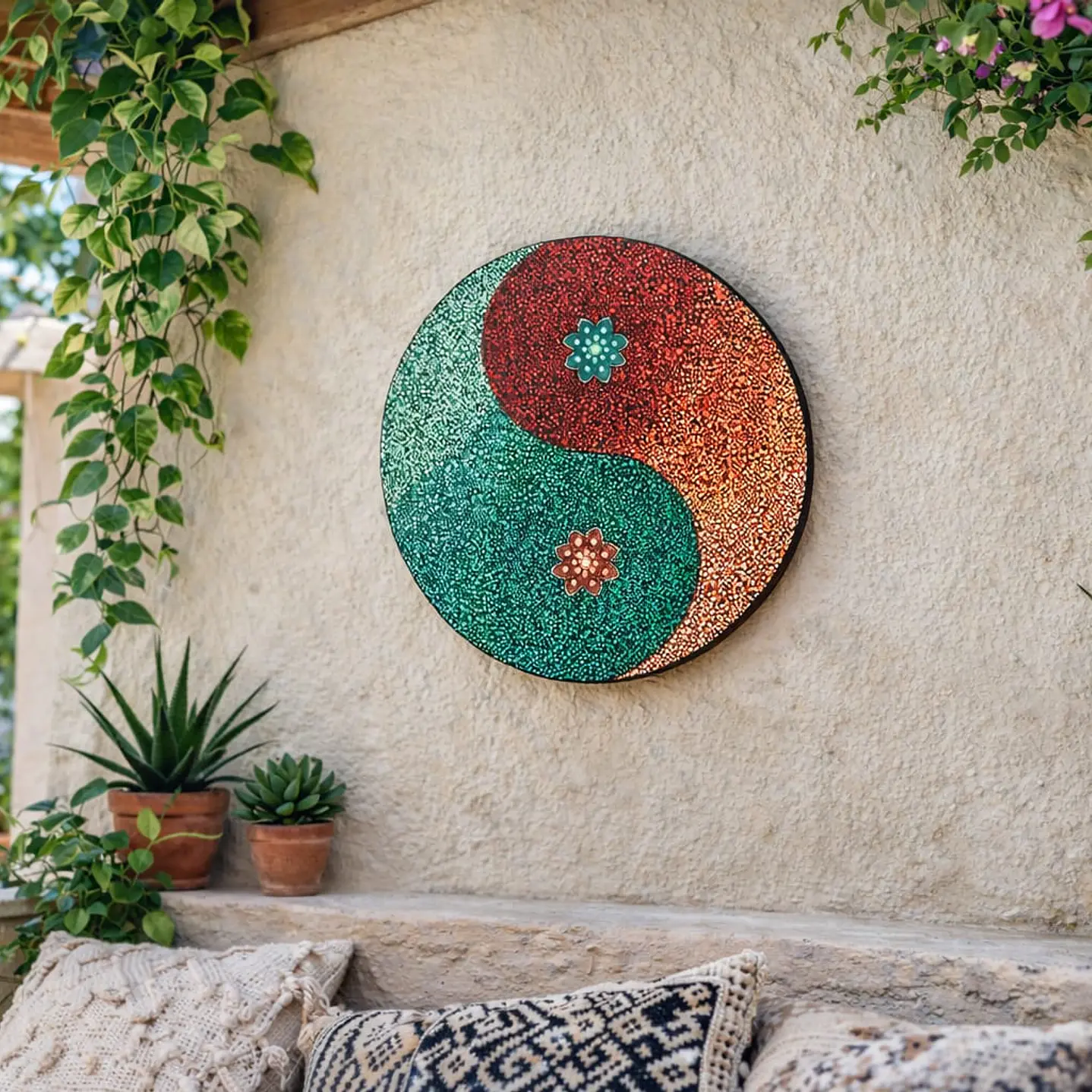 MANDALA YING YANG VERDE Y NARANJA 50 CM 2