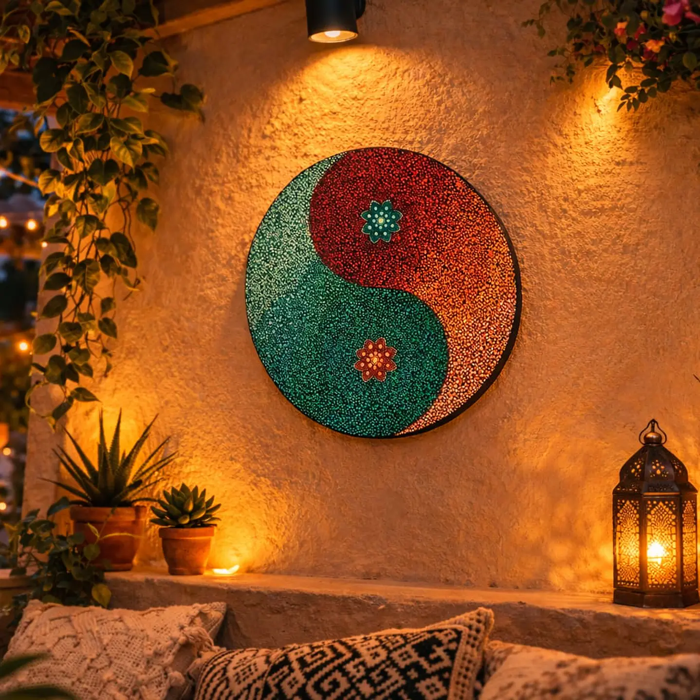 MANDALA YING YANG VERDE Y NARANJA 50 CM 3