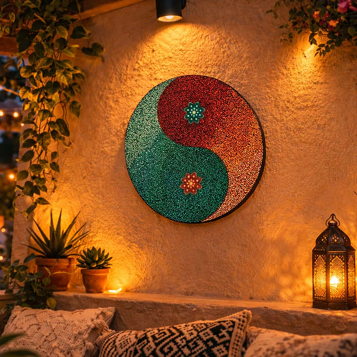 MANDALA YING YANG VERDE Y NARANJA 50 CM 3