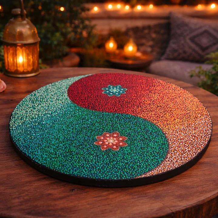 MANDALA YING YANG VERDE Y NARANJA 50 CM 4