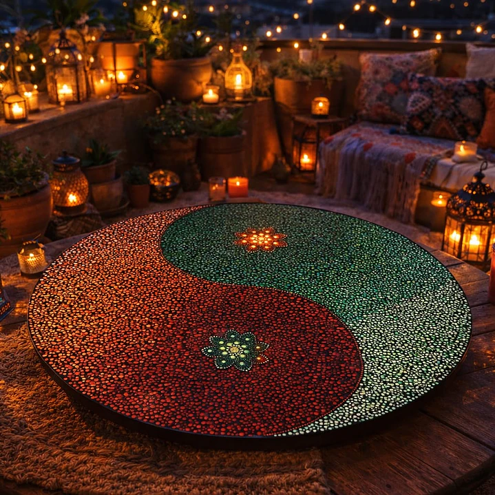 MANDALA YING YANG VERDE Y NARANJA 50 CM 5