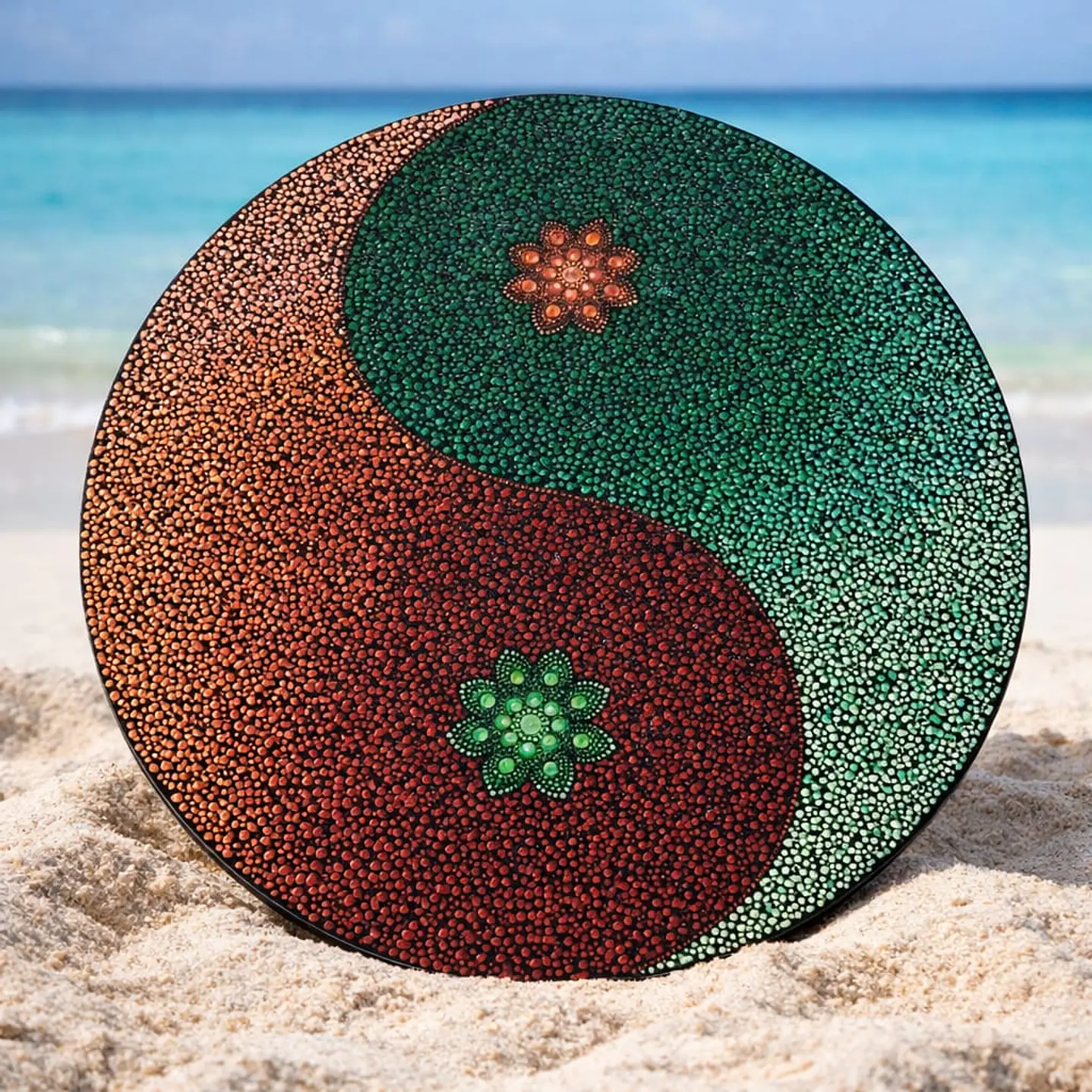 MANDALA YING YANG VERDE Y NARANJA 50 CM 1