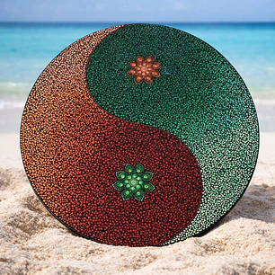 MANDALA YING YANG VERDE Y NARANJA 50 CM