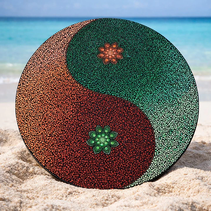 MANDALA YING YANG VERDE Y NARANJA 50 CM 1
