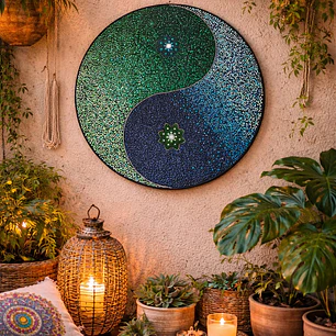 MANDALA YING YANG VERDE & AZUL LIENZO 50 CM