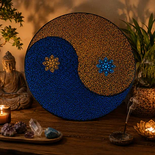 MANDALA YING YANG AZUL Y DORADO 50 CM 