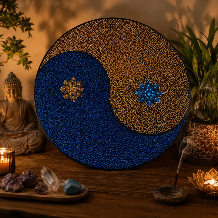 MANDALA YING YANG AZUL Y DORADO 50 CM  1