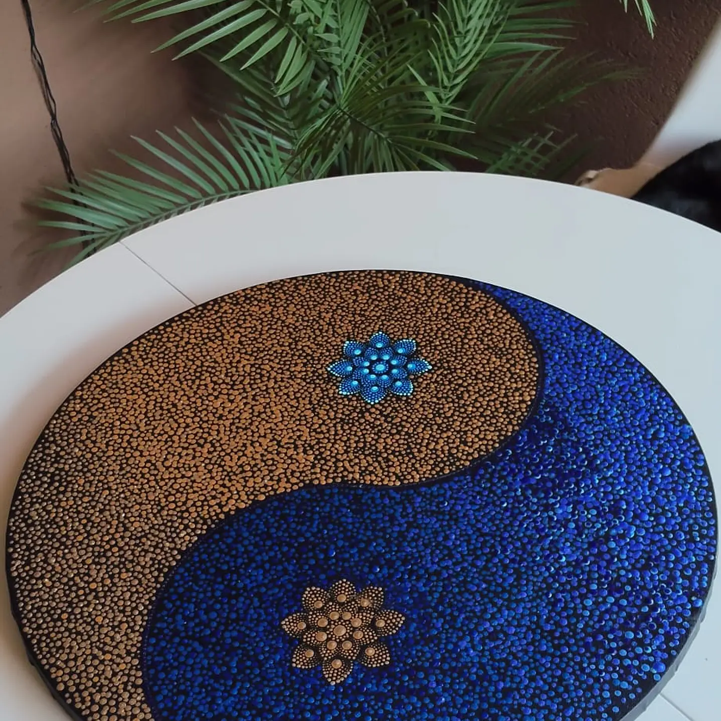 MANDALA YING YANG AZUL Y DORADO 50 CM  2