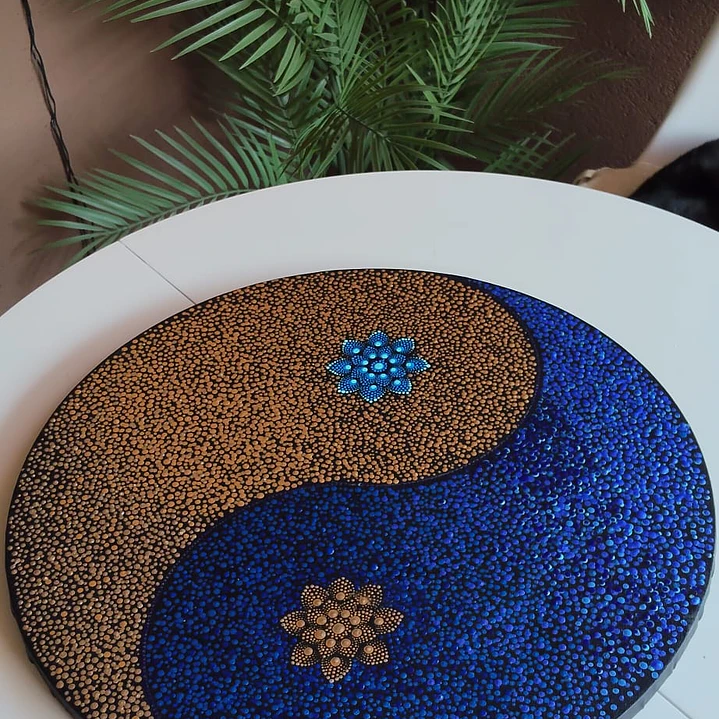 MANDALA YING YANG AZUL Y DORADO 50 CM  2