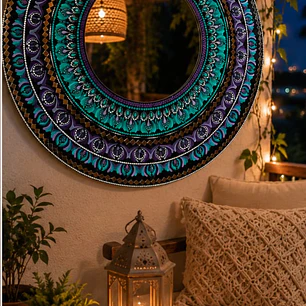 ESPEJO MANDALA TURQUESA Y MORADO 70 CM 