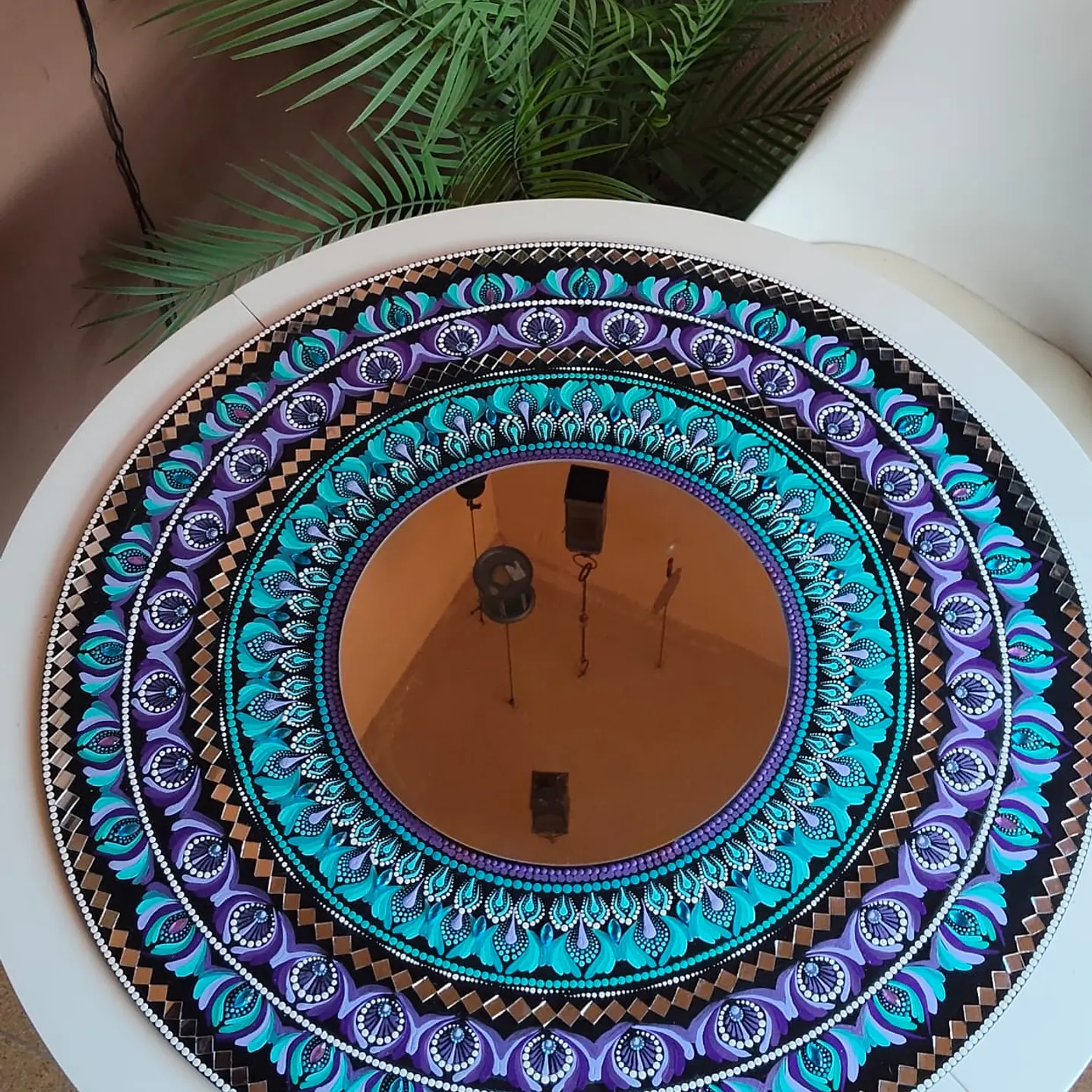 ESPEJO MANDALA TURQUESA Y MORADO 70 CM  3
