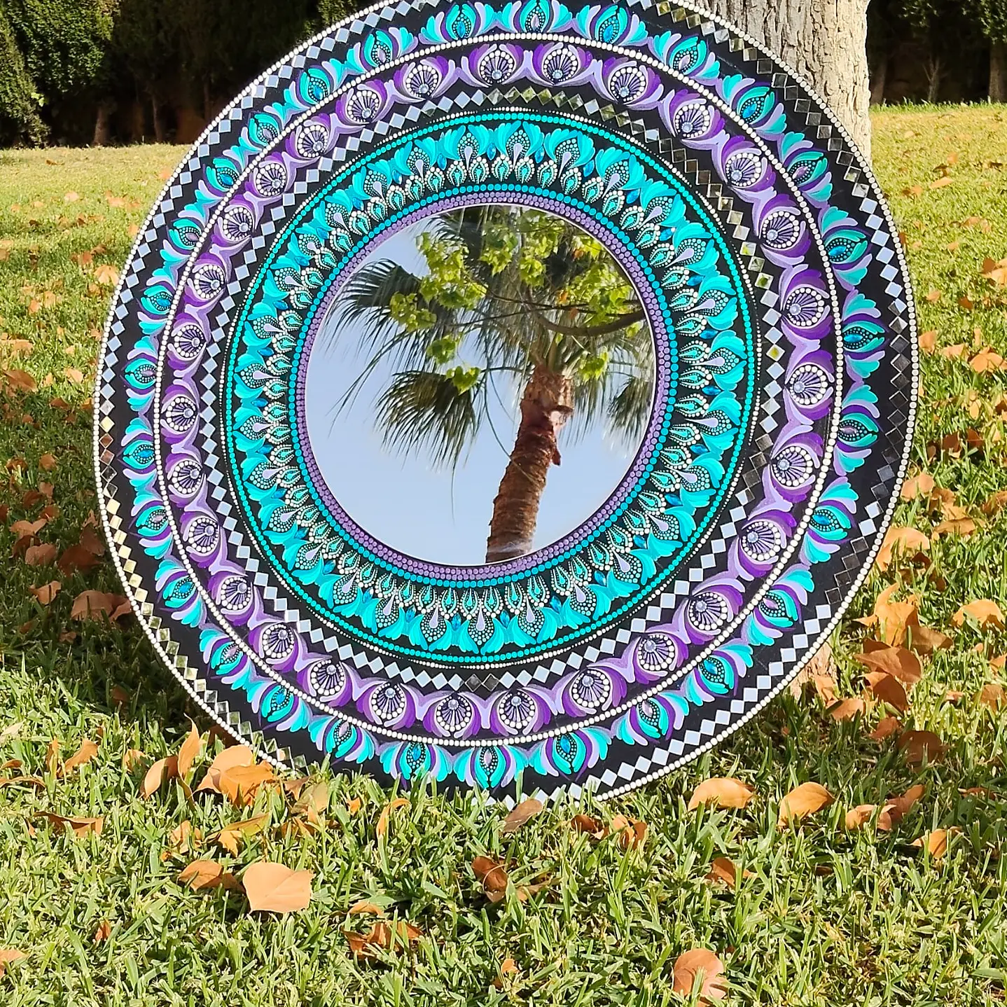 ESPEJO MANDALA TURQUESA Y MORADO 70 CM  4
