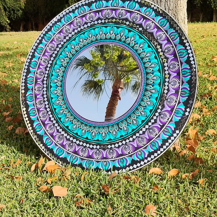 ESPEJO MANDALA TURQUESA Y MORADO 70 CM  4
