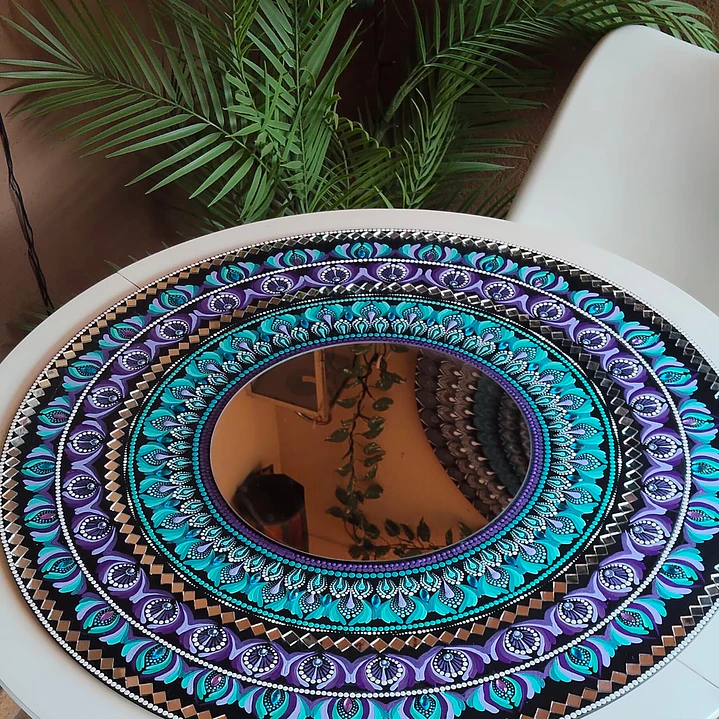 ESPEJO MANDALA TURQUESA Y MORADO 70 CM  5