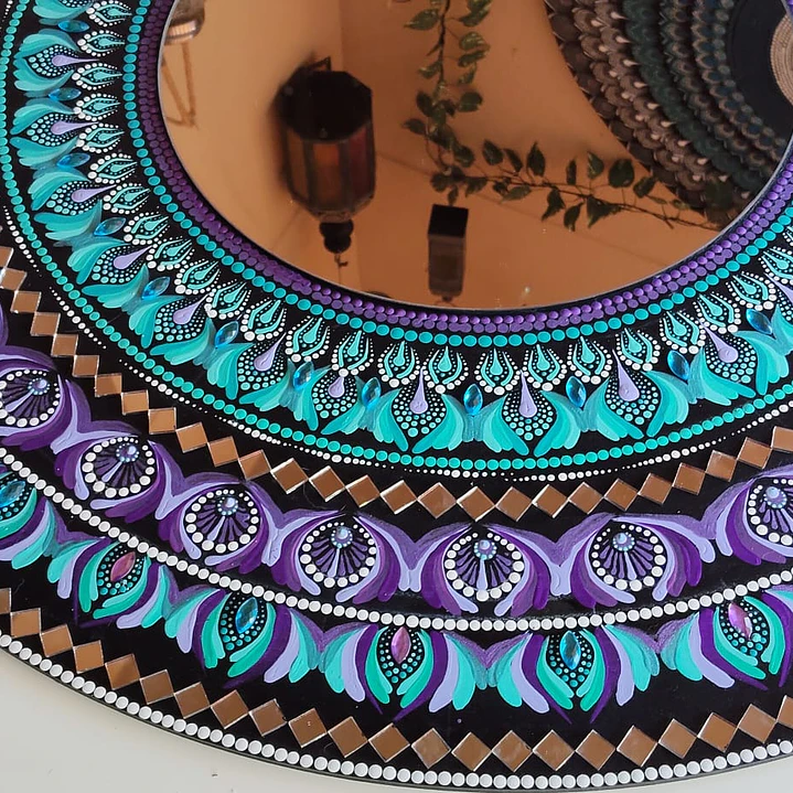 ESPEJO MANDALA TURQUESA Y MORADO 70 CM  6
