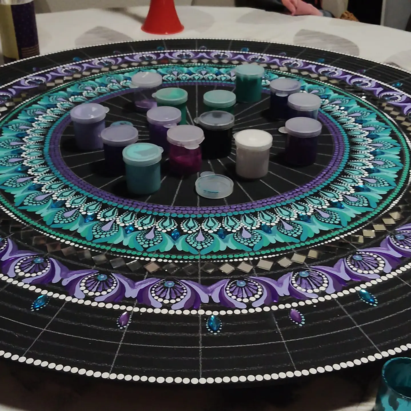 ESPEJO MANDALA TURQUESA Y MORADO 70 CM  7