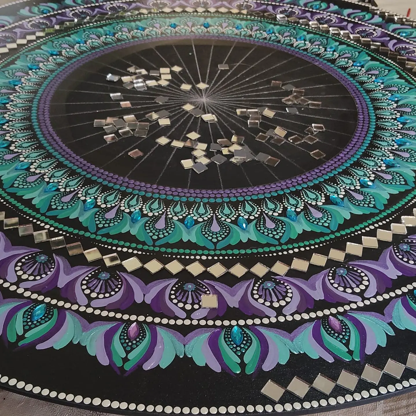 ESPEJO MANDALA TURQUESA Y MORADO 70 CM  8