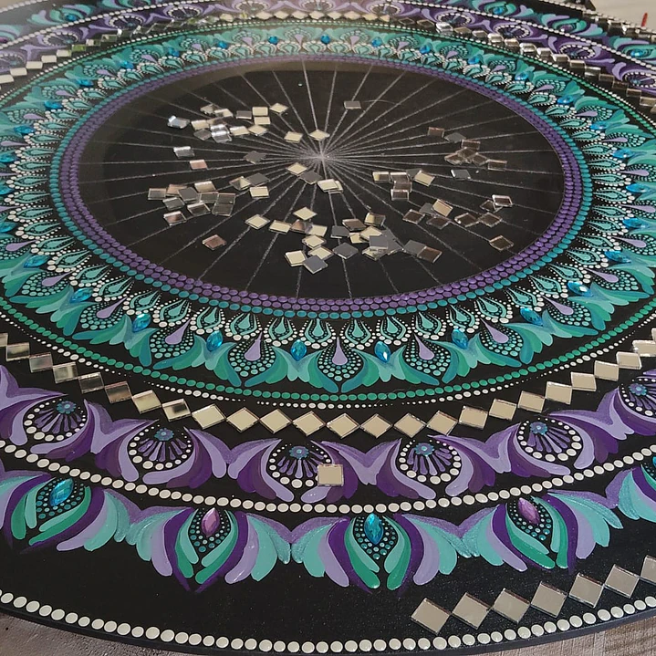 ESPEJO MANDALA TURQUESA Y MORADO 70 CM  8