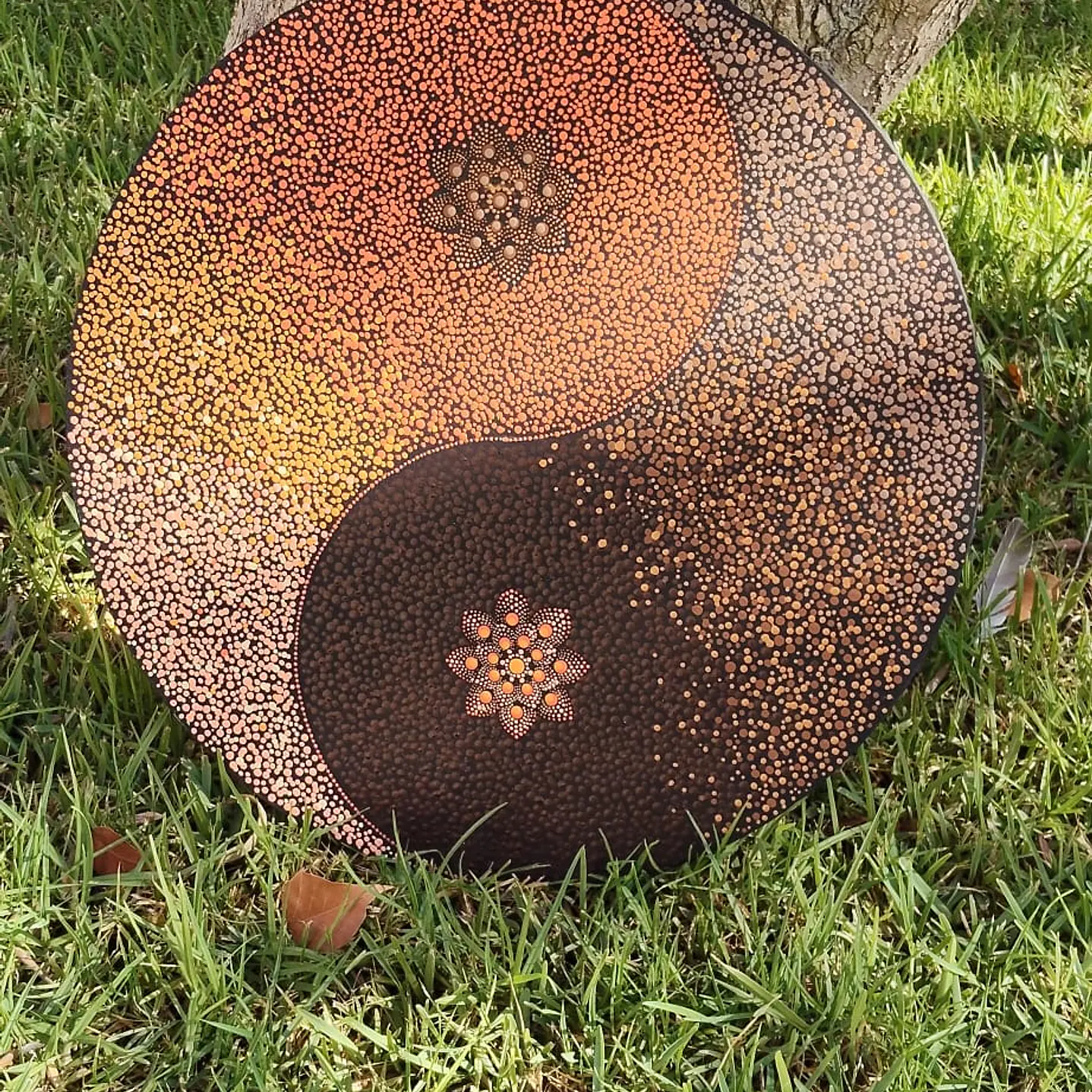 mandala ying yang marron y naranja 50 cm 2