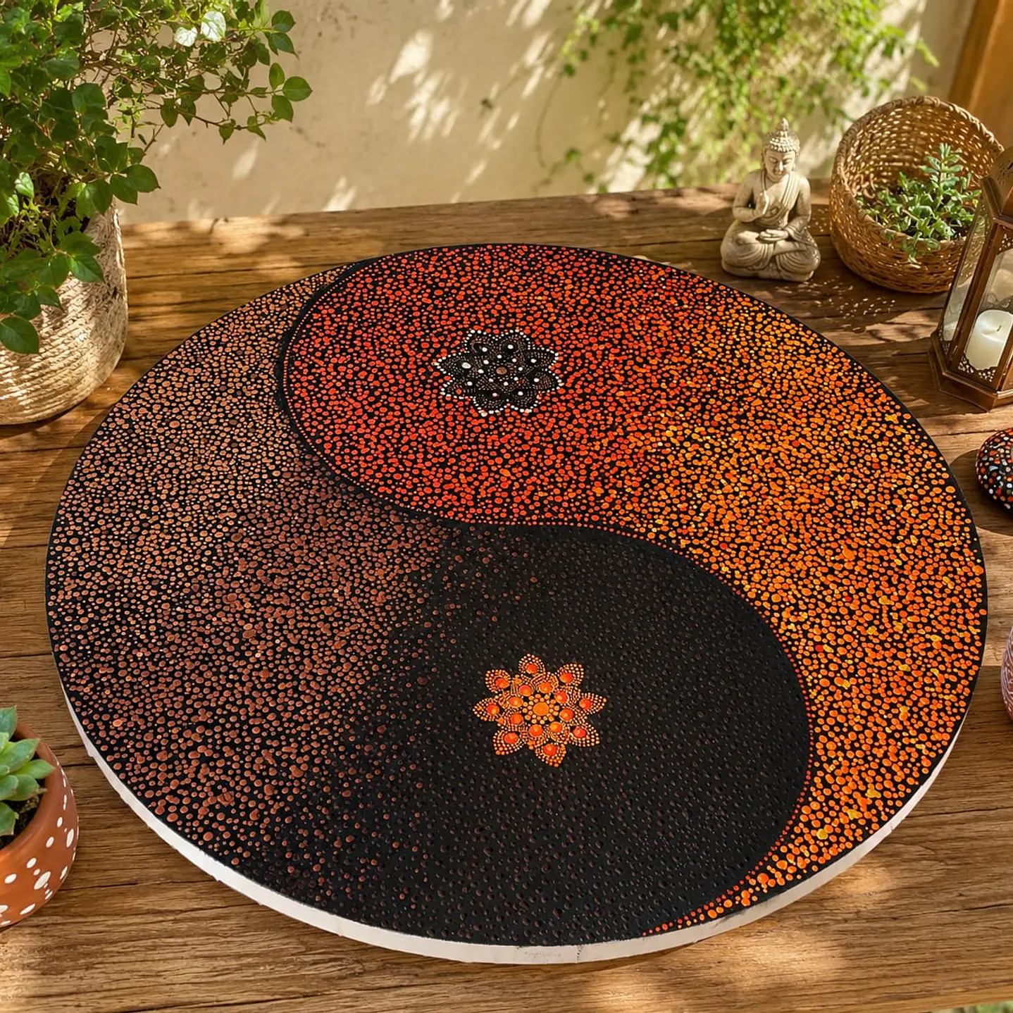 mandala ying yang marron y naranja 50 cm 3