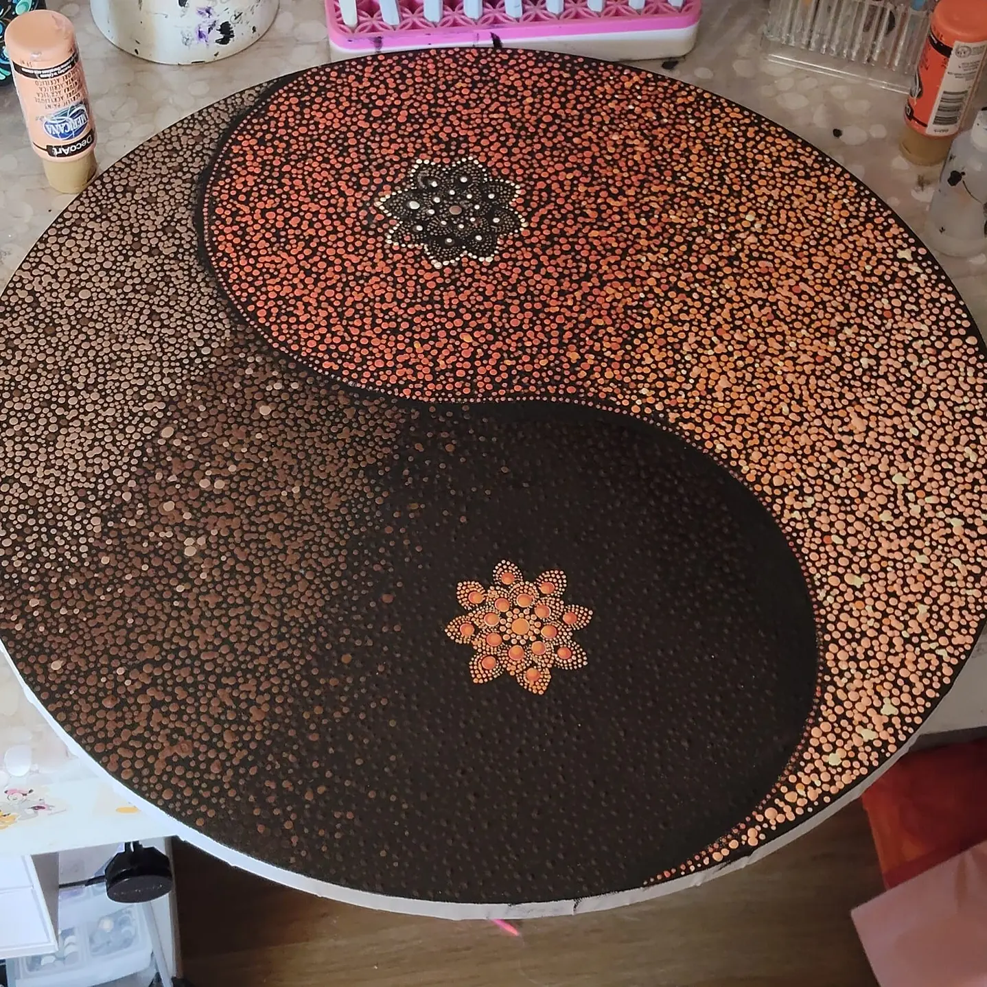mandala ying yang marron y naranja 50 cm 4