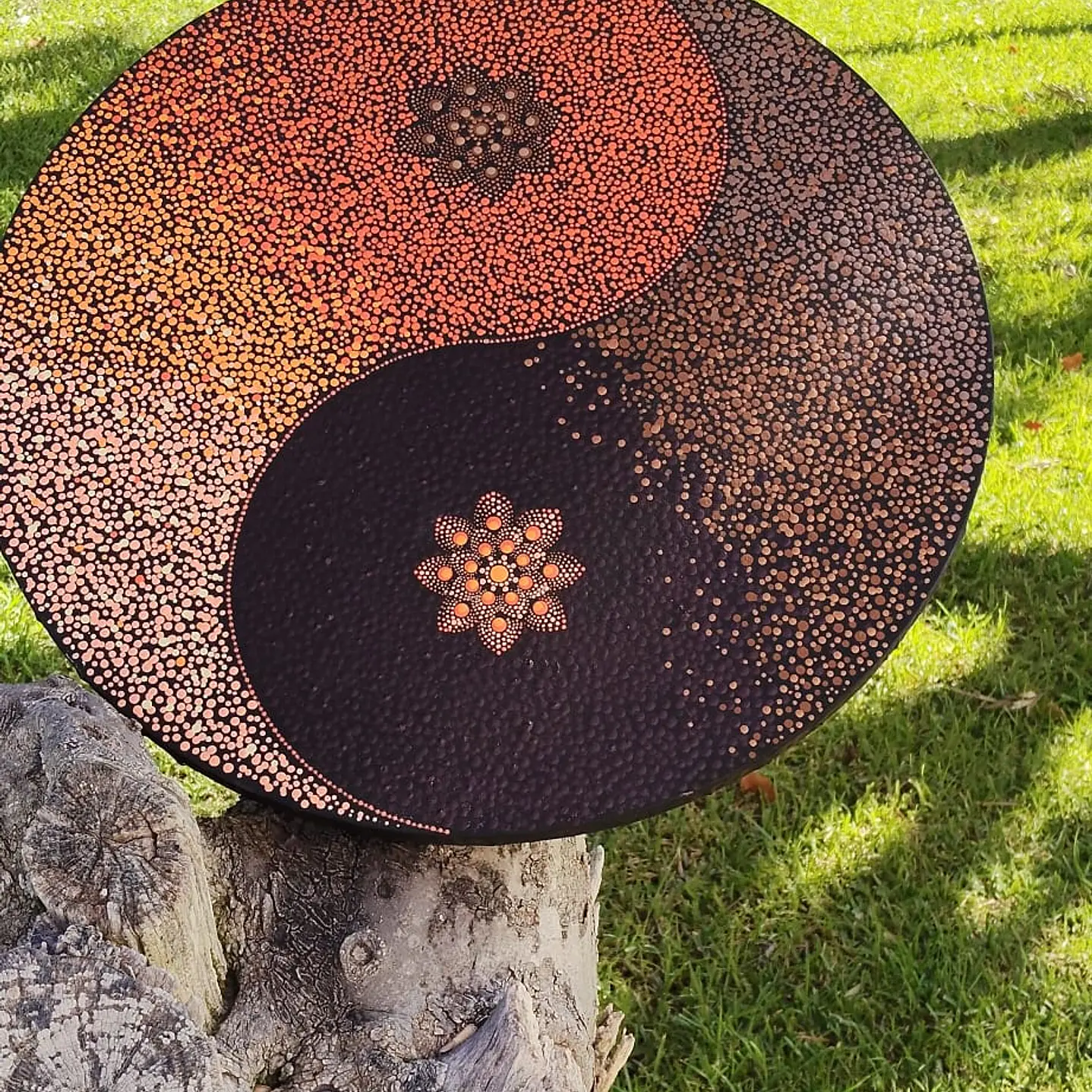 mandala ying yang marron y naranja 50 cm 1