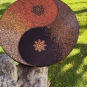 mandala ying yang marron y naranja 50 cm